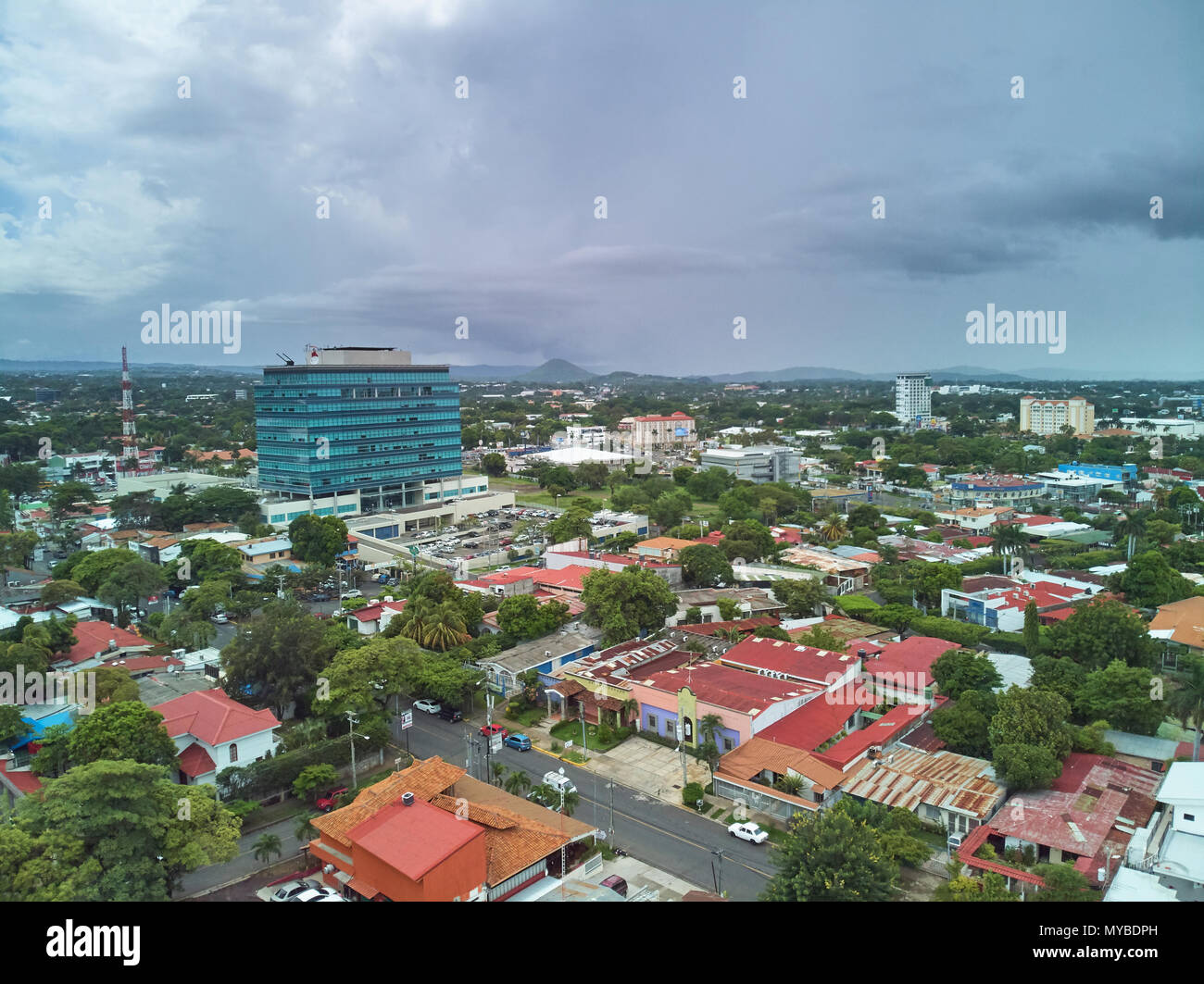 Center of Managua city aerial drone view Stock Photo