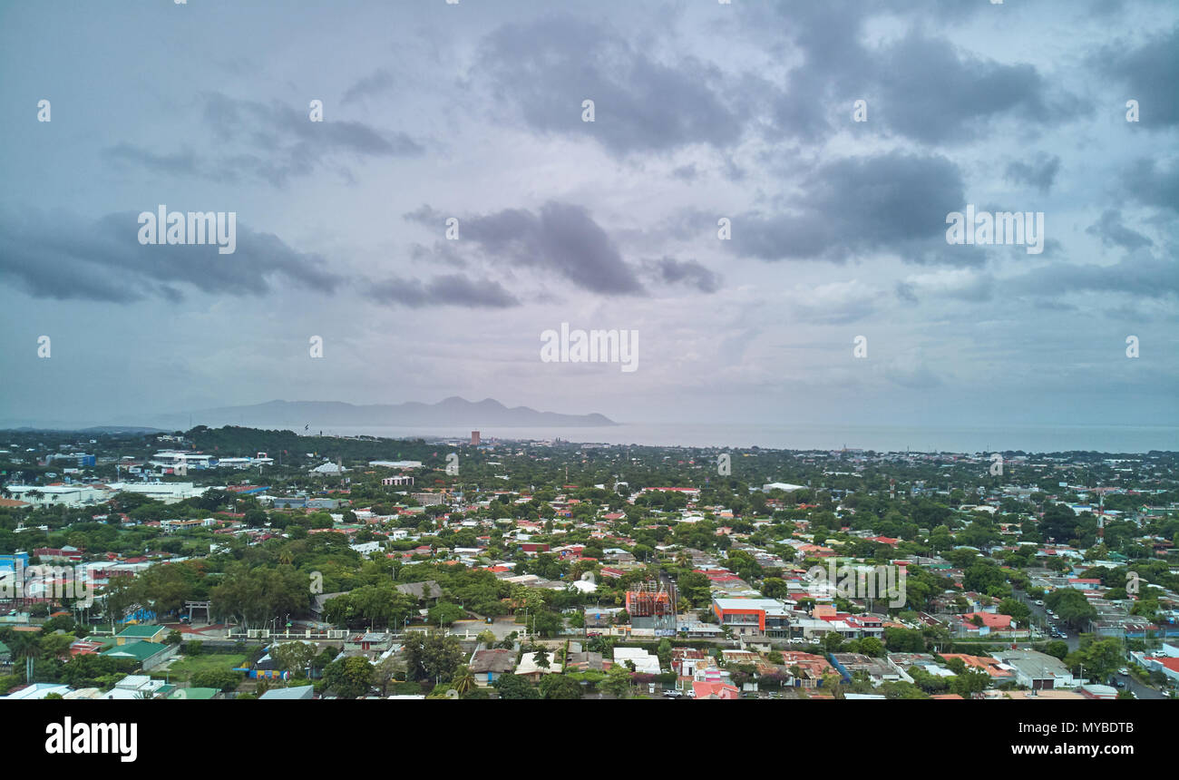 Cityscape of managua city on day aerial drone view from above Stock Photo