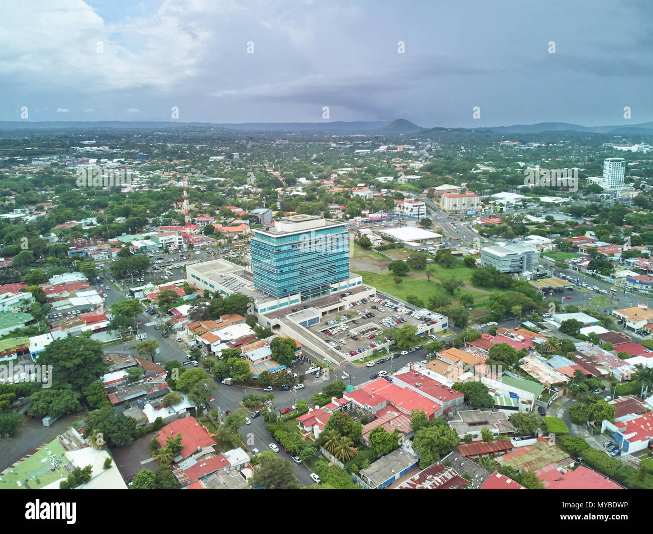 Managua city landscape on day aerial drone view Stock Photo