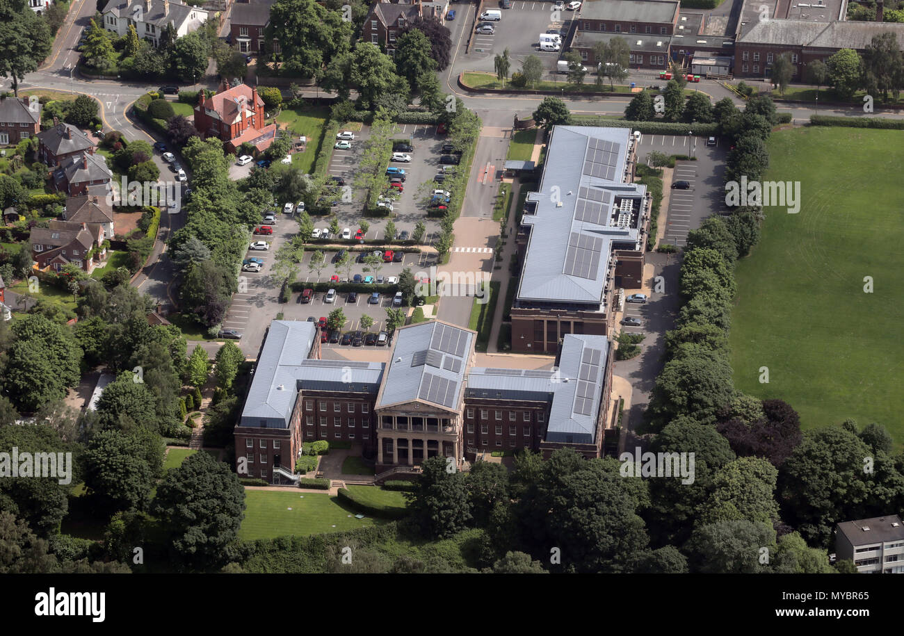 aerial view of University of Chester, Queen's Park Campus, Chester, UK Stock Photo