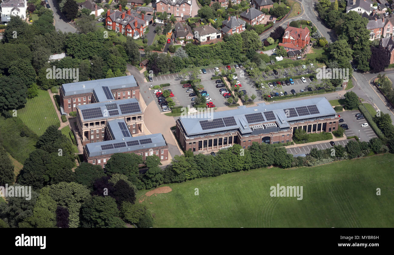 aerial view of University of Chester, Queen's Park Campus, Chester, UK Stock Photo