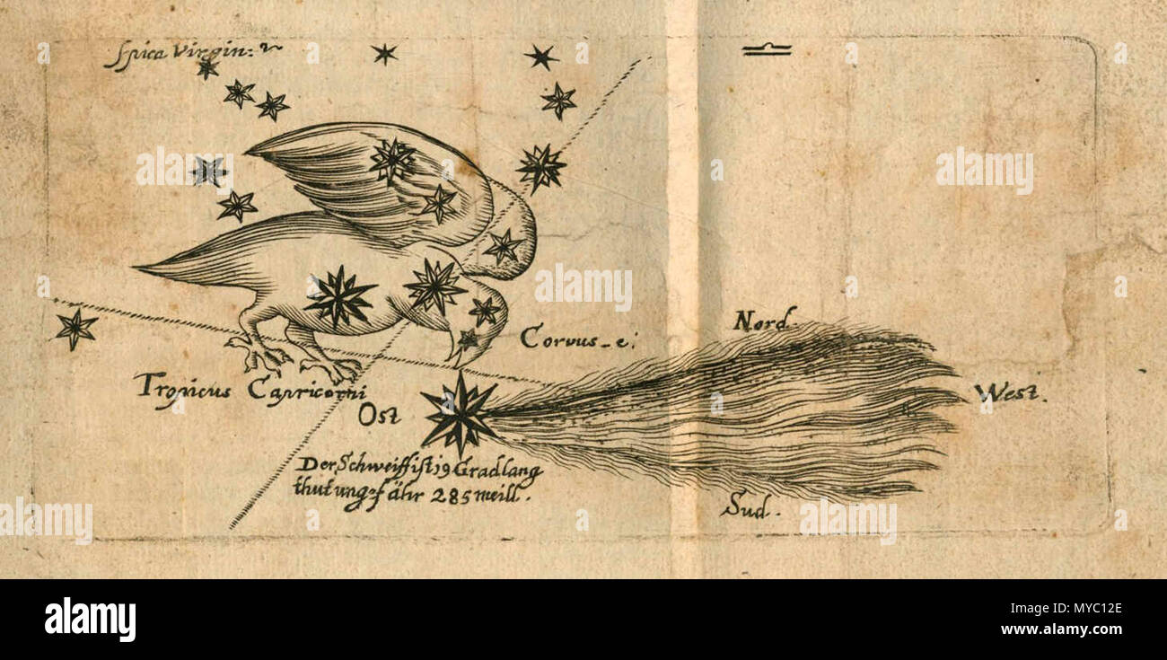 . Deutsch: Darstellung des Kometen von 1664 English: Depiction of the comet of 1664 . 7 July 2014, 13:39:05. Anonym (1664) 120 Comet 1664 anonym Stock Photo