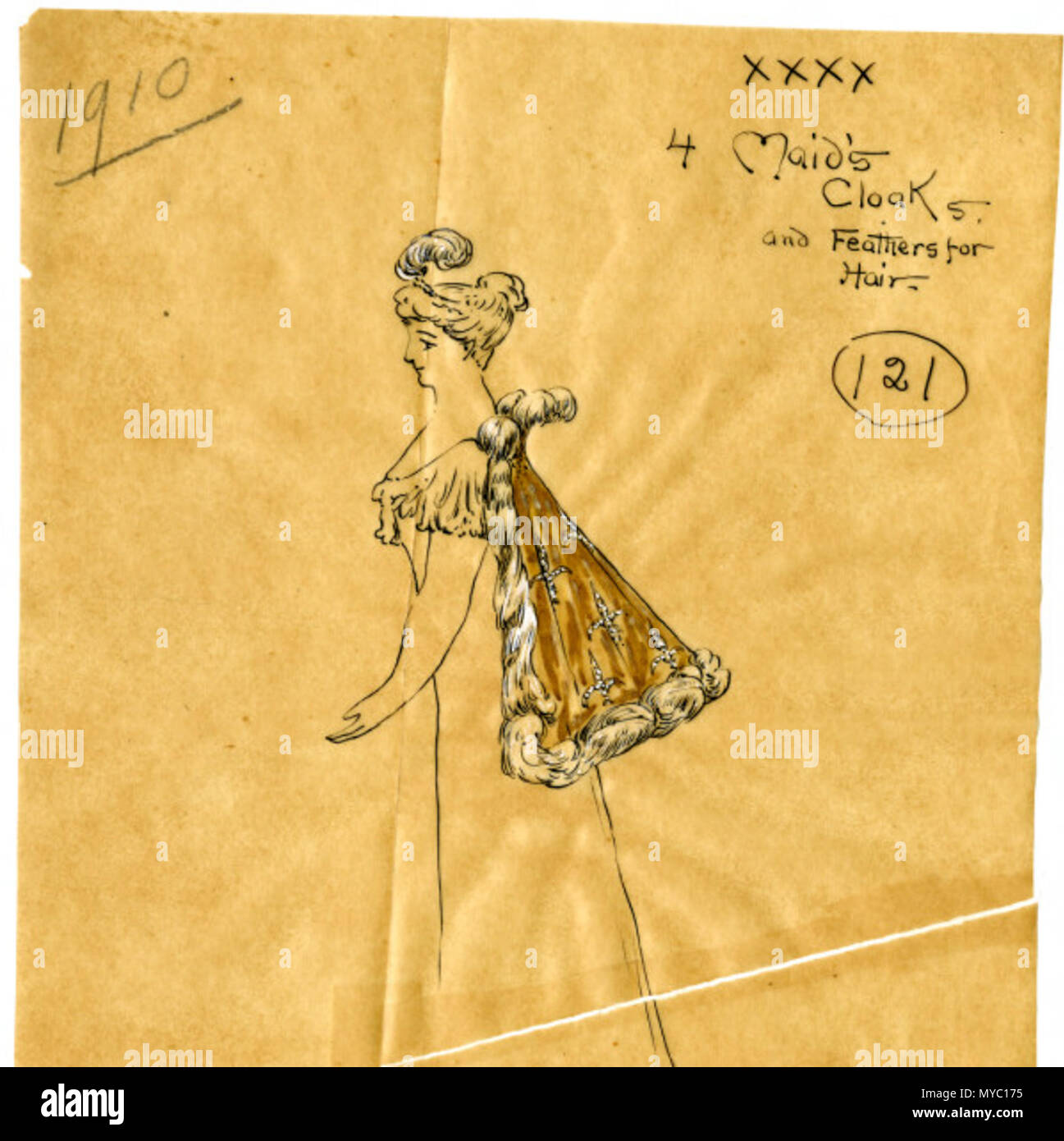. Costume design from Mistick Krewe of Comus' 1910, New Orleans. Maid's ...