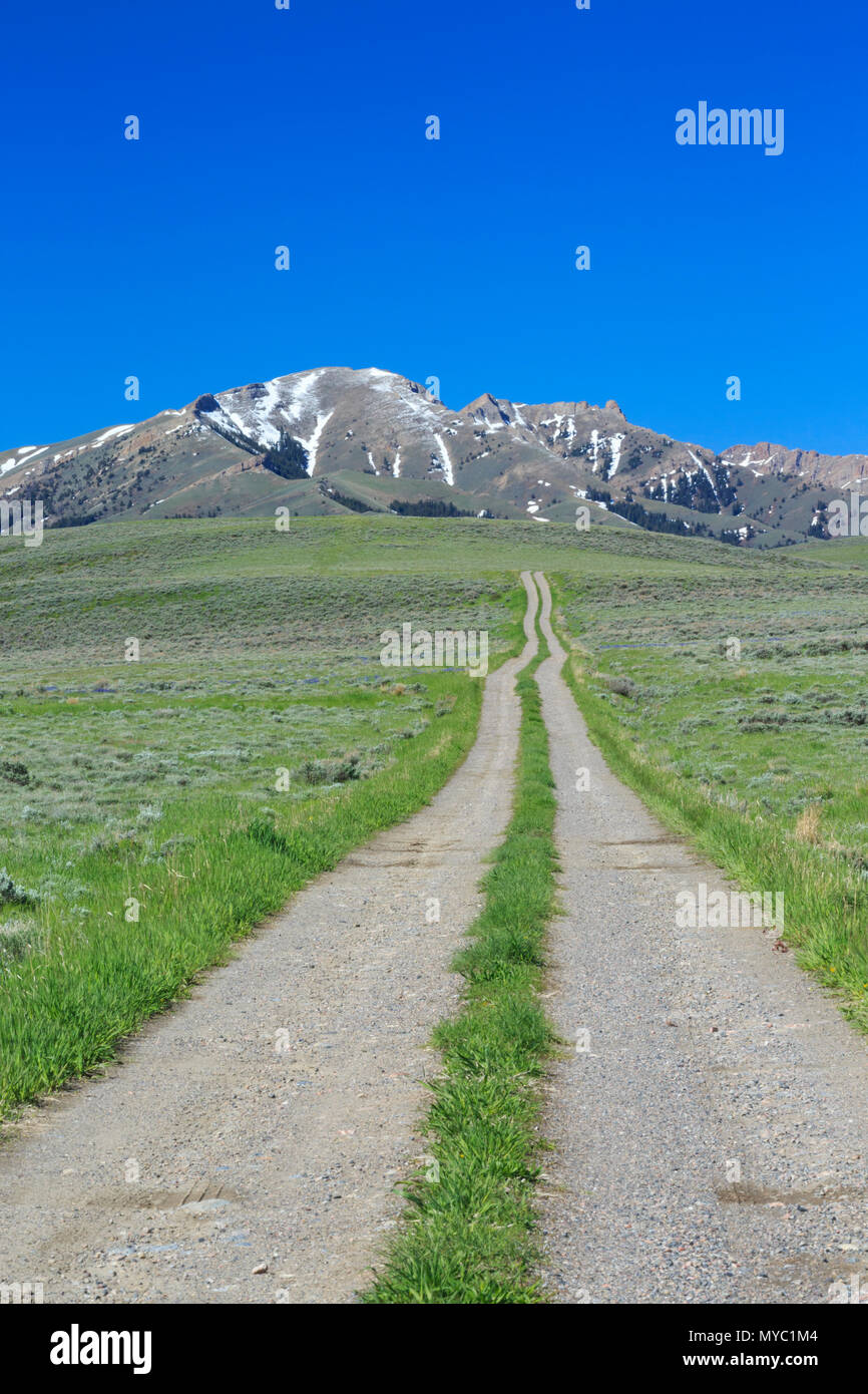 road to red conglomerate peaks near monida, montana Stock Photo