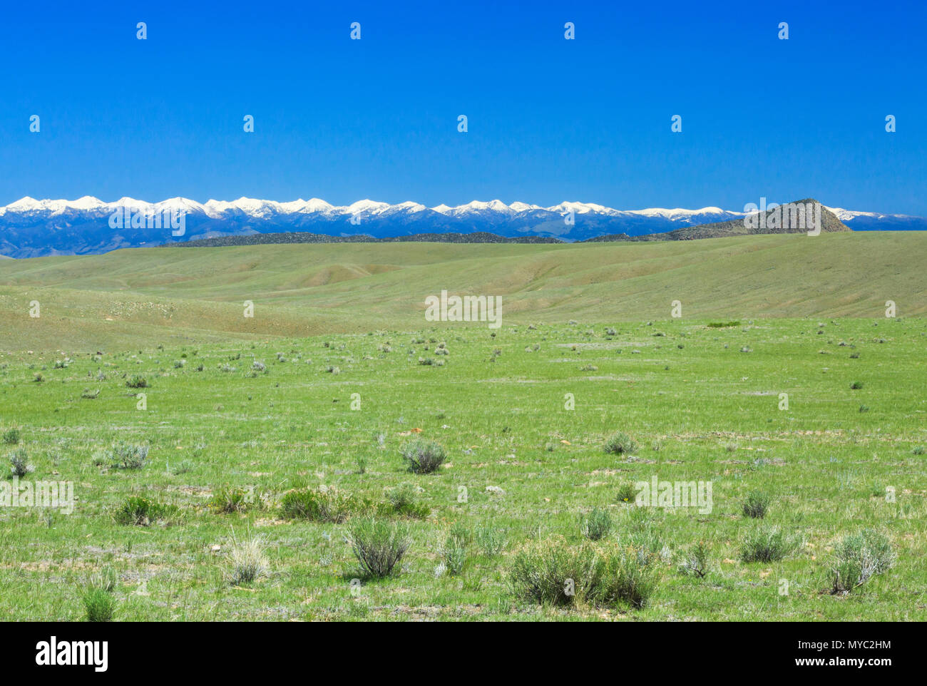 the hogback and distant tobacco root mountains near dillon, montana Stock Photo