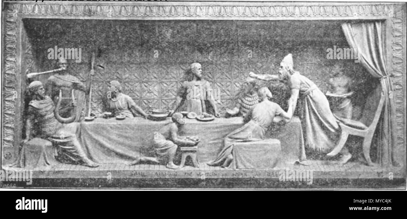 . English 'Saul Throws Spear at David' by Tinworth, Terra cotta