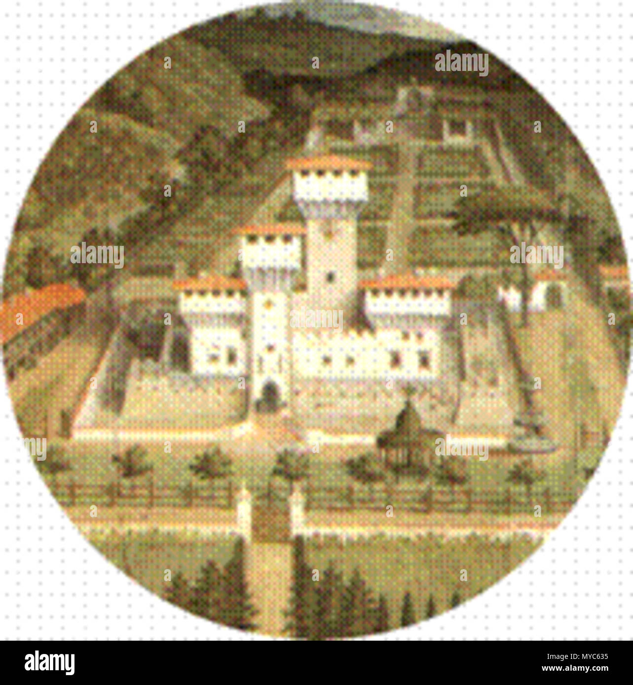 English Clipped detail from a painting by G Utens of am Italian Villa painted