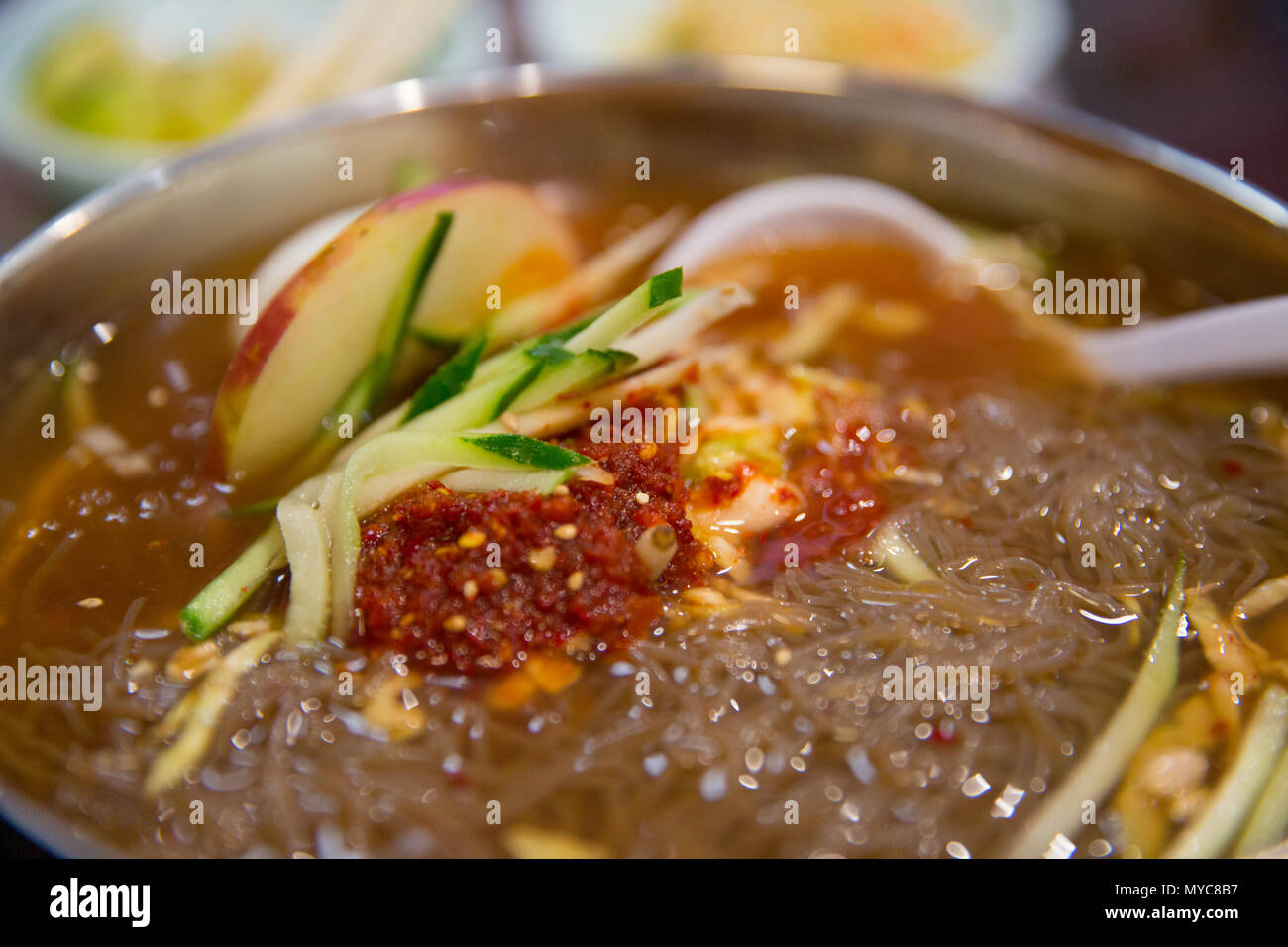 naengmyeon, Chilled Buckwheat Noodle Soup, korean cold noodles Stock