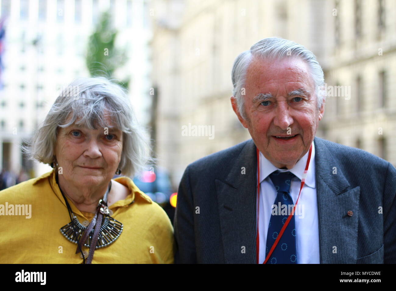 Lord David Steel and Lady Judy Steel of Aikwood photographed with their verbal consent in Whitehall court, Westminster, London. British politicians. MPS. Russell Moore portfolio page. Stock Photo