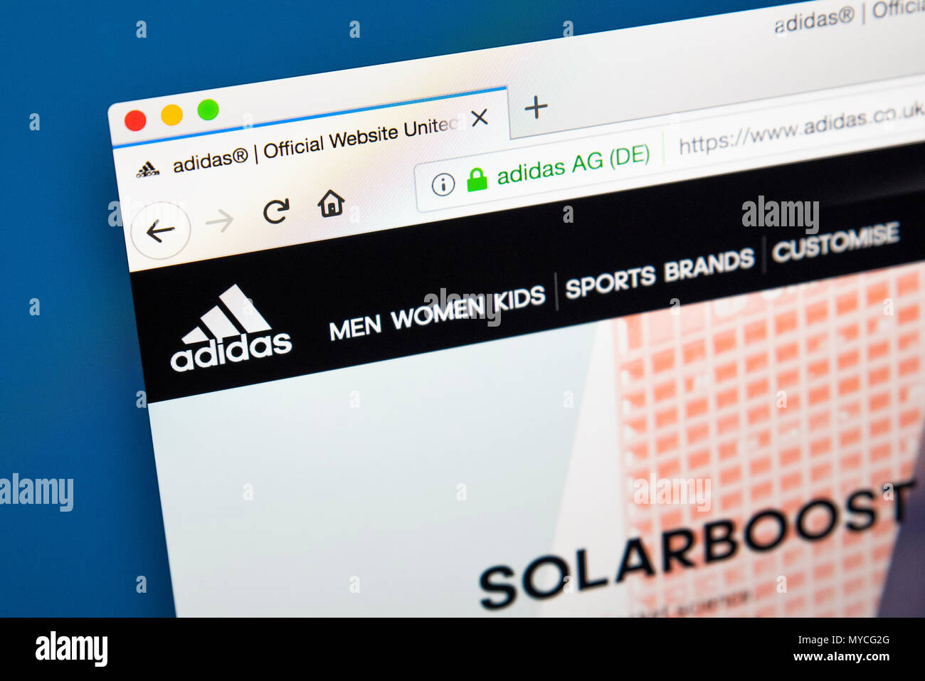 LONDON, UK - MAY 23RD 2018: The homepage of the official website for Adidas - the largest sportswear manufacturer in Europe, on 23rd May 2018 Stock Photo Alamy