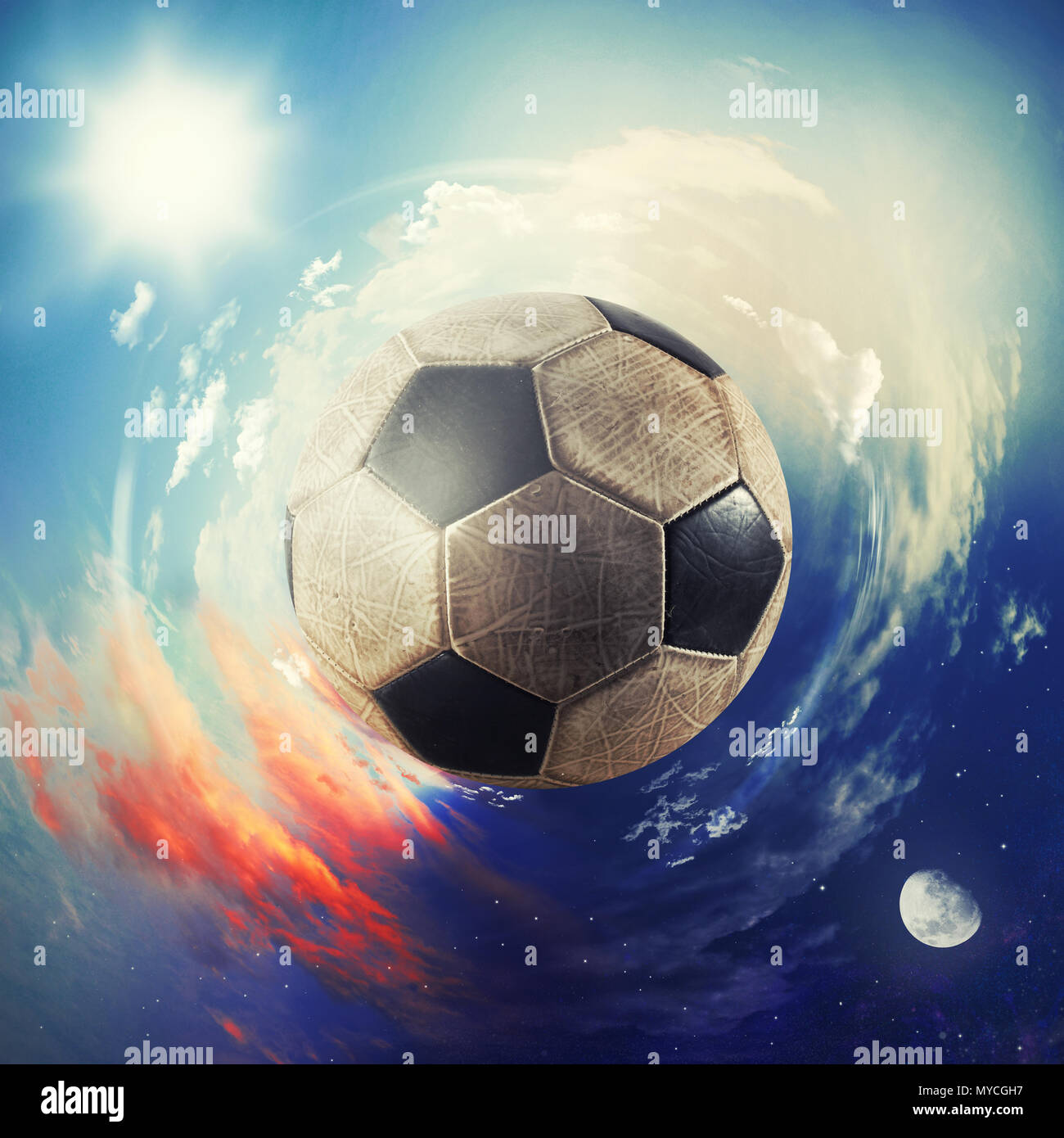 Global view of soccer world. football ball as a planet Stock Photo