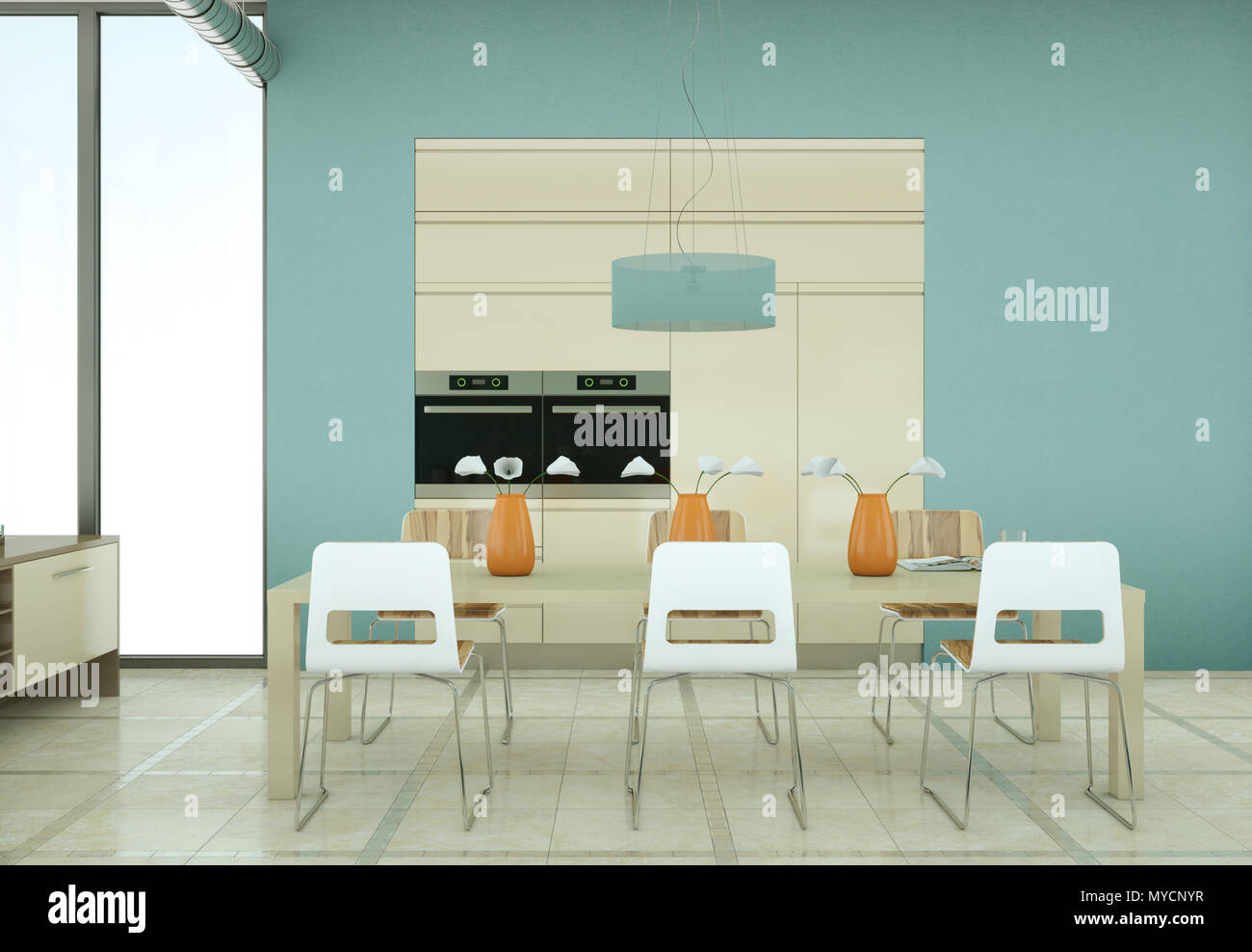 Modern beige kitchen in loft with a beautiful design Stock Photo Alamy