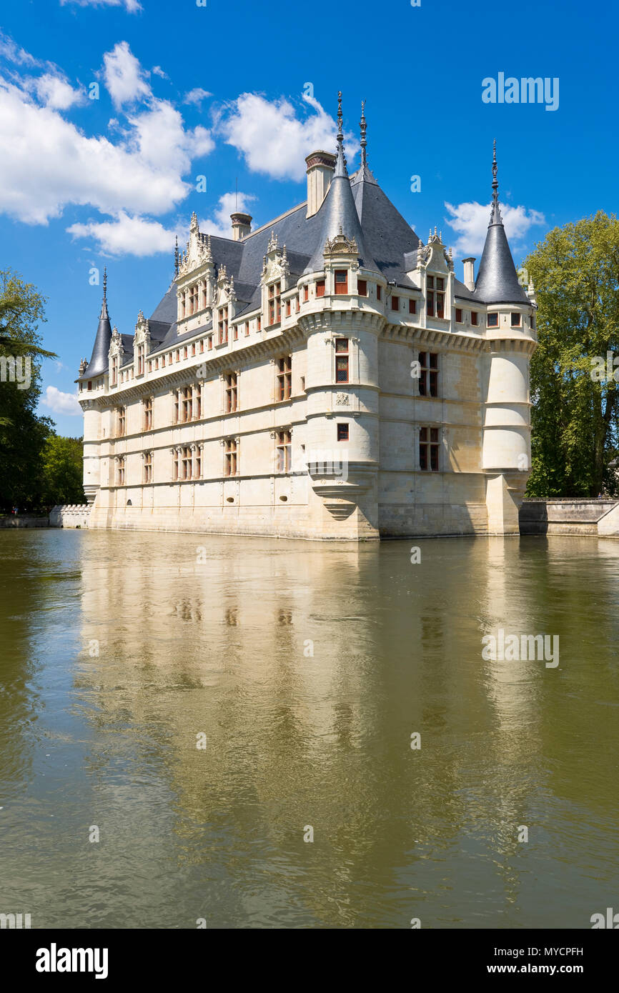 Château d'Azay-le-Rideau, one of the most popular of the châteaux of the Loire valley, France Stock Photo