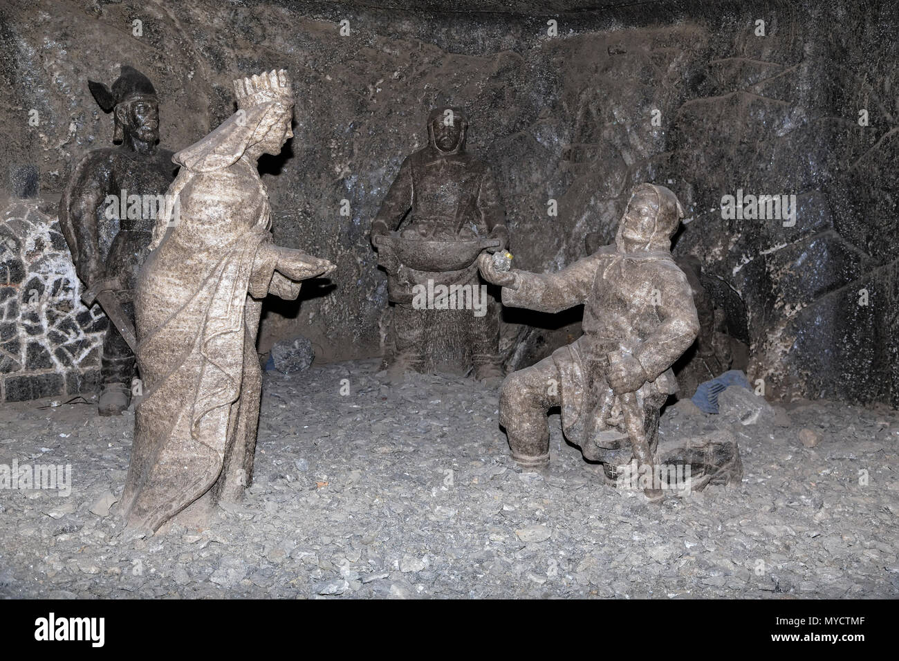 WIELICZKA, POLAND - OCTOBER 23, 2015: Sculpture in a salt mine - an offering of salt to the queen. Wieliczka. Poland Stock Photo