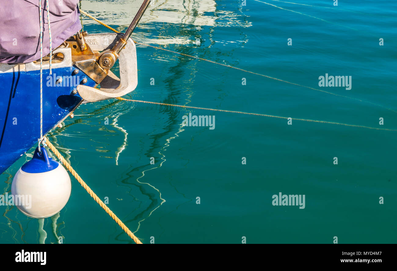 buoy hanging outside the hull of the boat, boat equipment, safety at