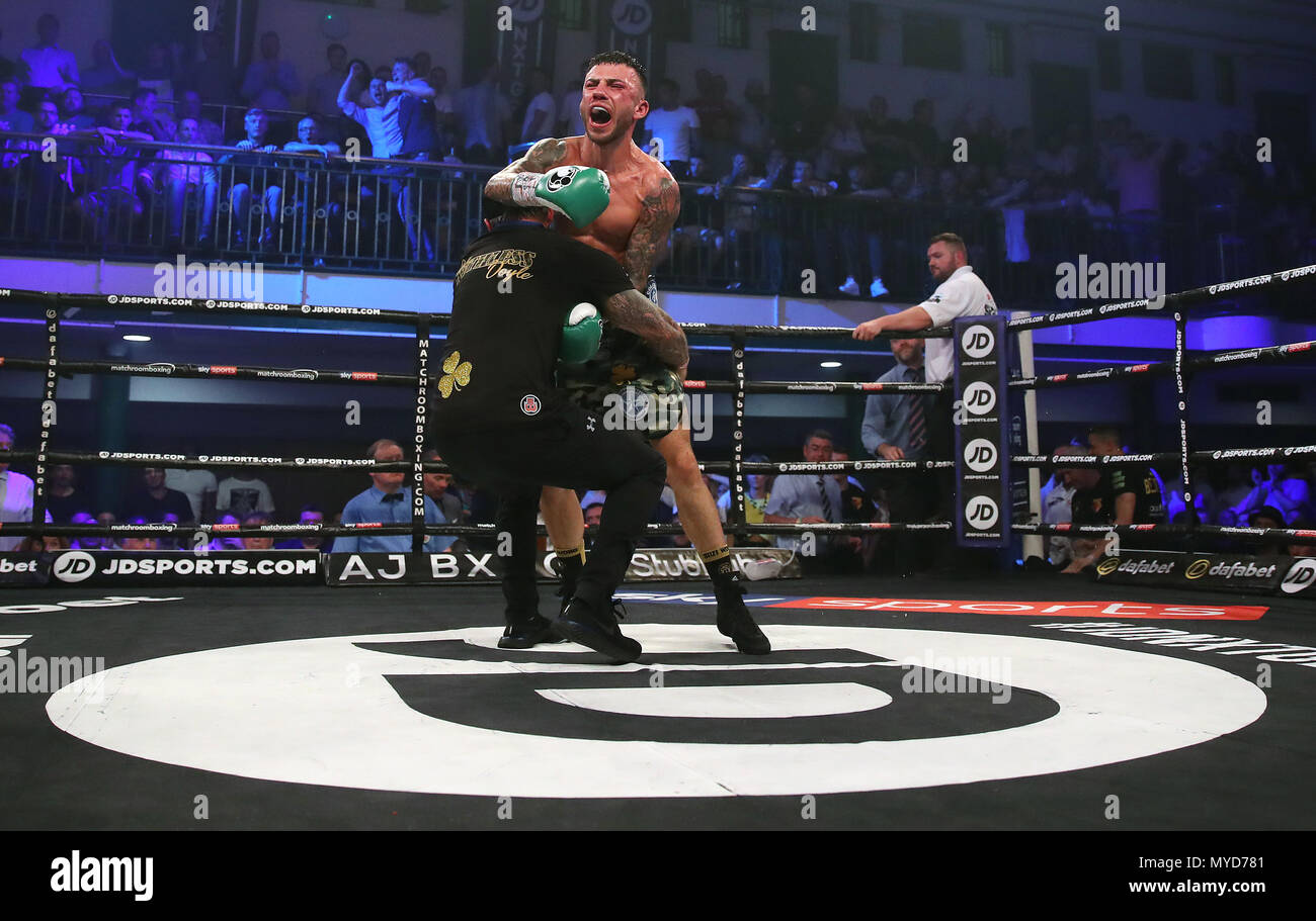 Ryan Doyle celebrates beating Reece Bellotti during the Commonwealth