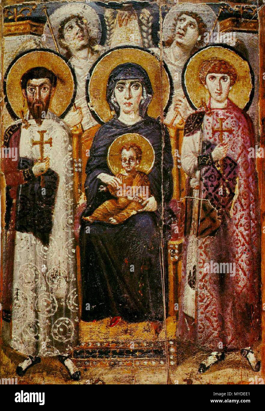 . English: Virgin and Child with angels and Sts. George and Theodore ...