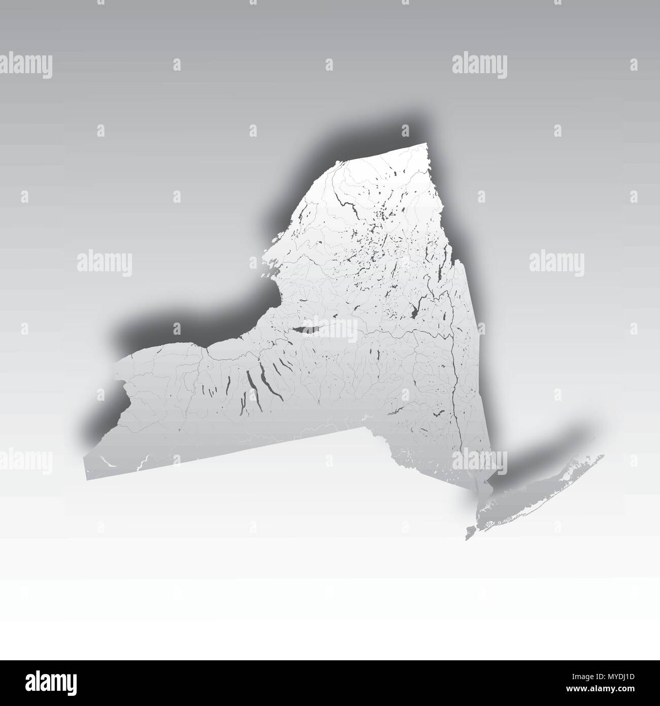 U.S. states - map of New York with paper cut effect. Hand made. Rivers and lakes are shown. Please look at my other images of cartographic series - th Stock Vector