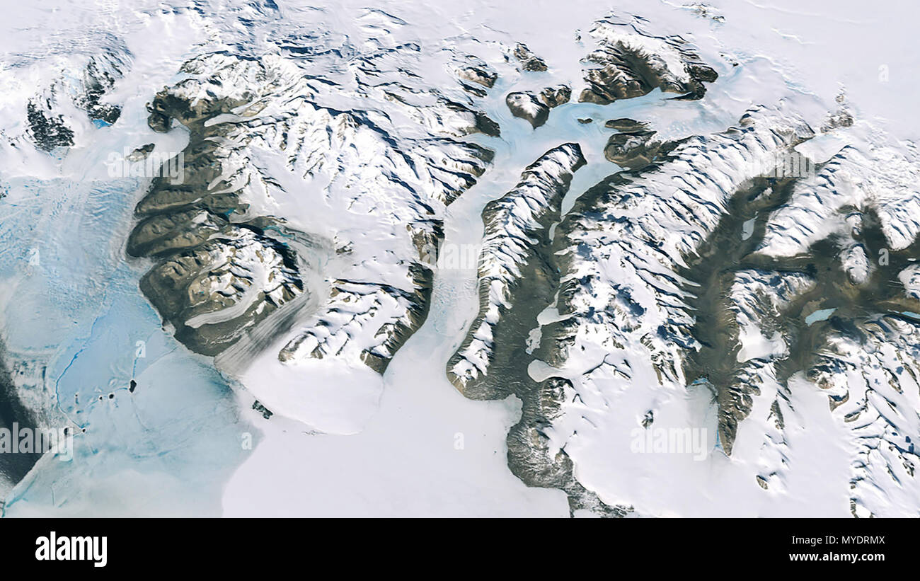 LIMA is comprised of Landsat images acquired between December 25, 1999, and December 31, 2001. This image shows a small portion of the mosaic around Ferrar Glacier, in the Dry Valleys near McMurdo Station. 12 31 2001 Stock Photo