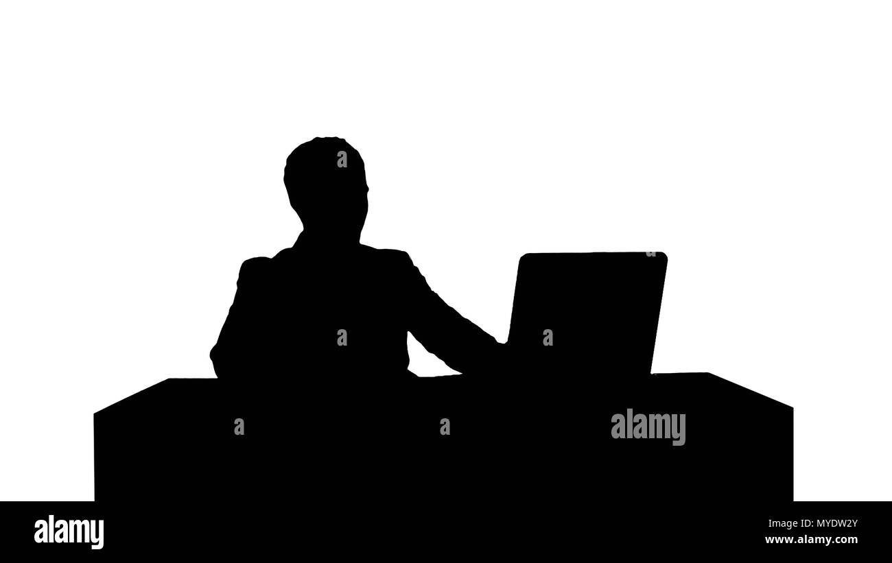 Silhouette Smiling Businessman in the office on video conference, Skype