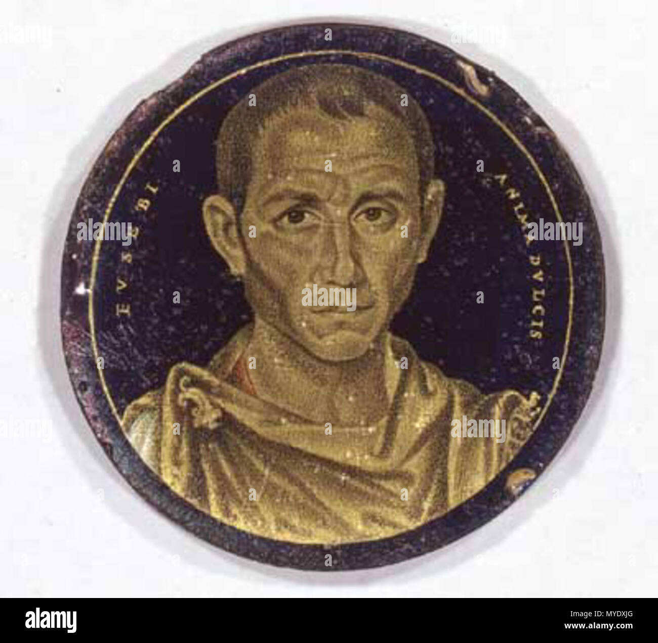 . English: Gold-glass portrait of a man (Musei Vaticani, inv. 60700) . 3rd century. Unknown 171 Eusebius medallion 2 Stock Photo