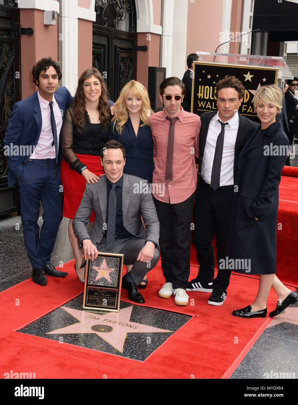 Jim Parsons ( The Big Bang Theory ) Honored with a Star on the Hollywood  Walk Of Fame in Los Angeles. . a Jim Parsons (front) and (l-r) Kunal  Nayyar, Mayim Bialik,