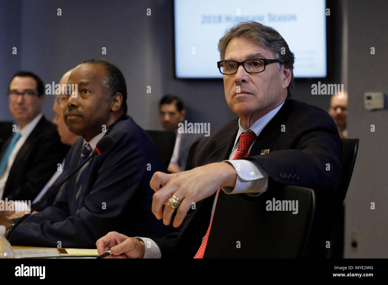Washington, DC. 6th June, 2018. U.S. Secretary of Energy Rick Perry attends the 2018 Hurricane Briefing at the Federal Emergency Management Agency Headquarters on June 6, 2018 in Washington, DC. Credit: Yuri Gripas/Pool via CNP | usage worldwide Credit: dpa/Alamy Live News Stock Photo