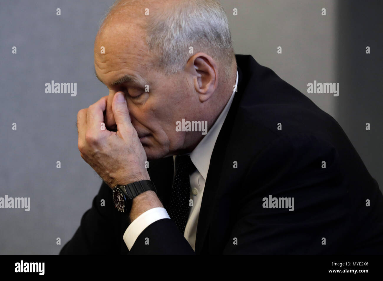 Washington, DC. 6th June, 2018. White House Chief of Staff John Kelly attends the 2018 Hurricane Briefing at the Federal Emergency Management Agency Headquarters on June 6, 2018 in Washington, DC. Credit: Yuri Gripas/Pool via CNP | usage worldwide Credit: dpa/Alamy Live News Stock Photo