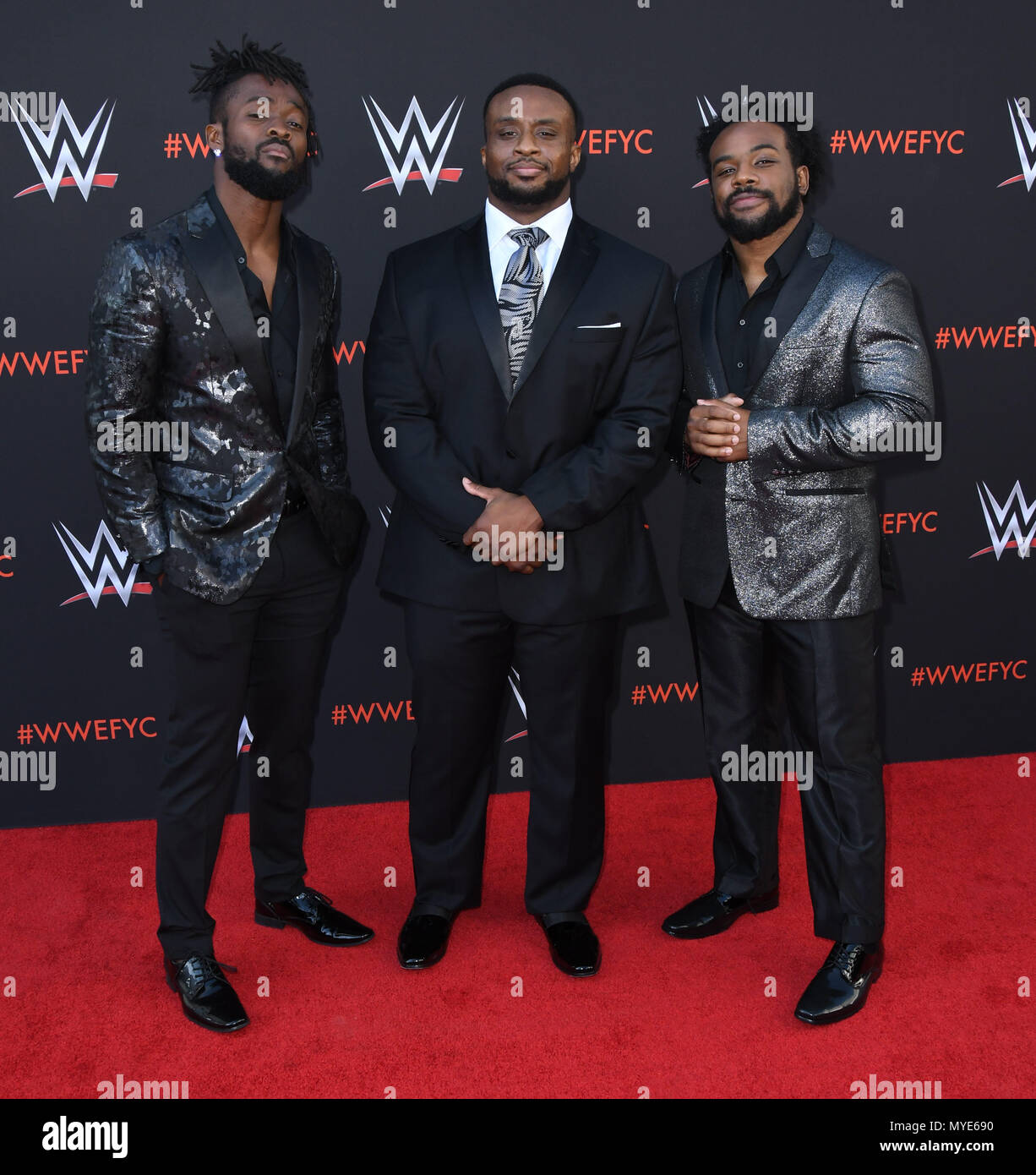 North Hollywood, CA, USA. 8th June, 2018. 06 June 2018 - North Hollywood, California - Xavier Woods, Big E, Kofi Kingston. WWE FYC Event held at Saban Media Center at the Television Academy. Photo Credit: Birdie Thompson/AdMedia Credit: Birdie Thompson/AdMedia/ZUMA Wire/Alamy Live News Stock Photo