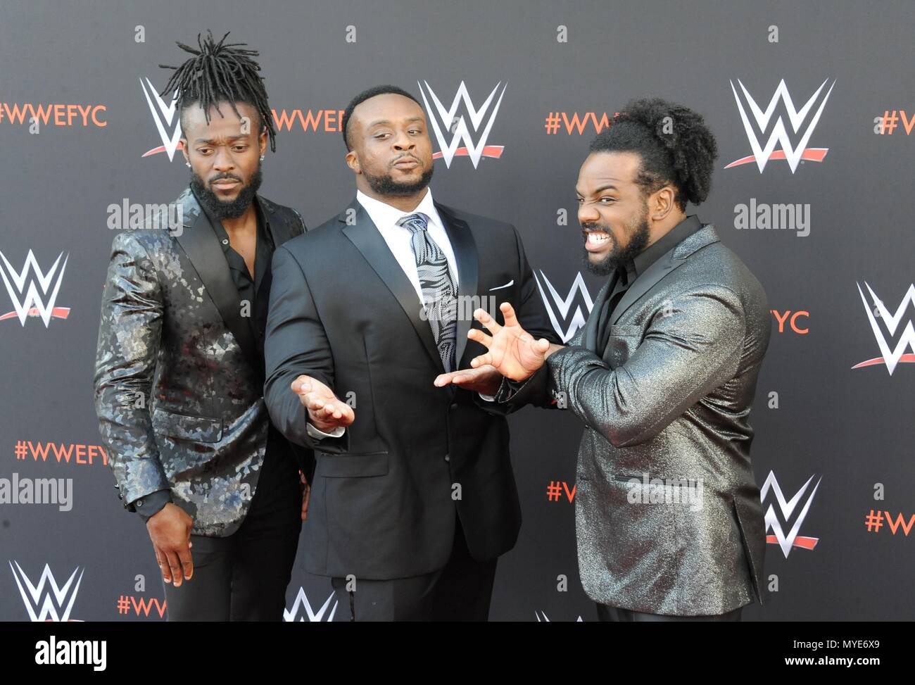 North Hollywood, CA. 6th June, 2018. Kofi Kingston, Big E, Xavier Woods at arrivals for World Wrestling Entertainment WWE FYC Event, Saban Media Center at the Television Academy, North Hollywood, CA June 6, 2018. Credit: Dee Cercone/Everett Collection/Alamy Live News Stock Photo