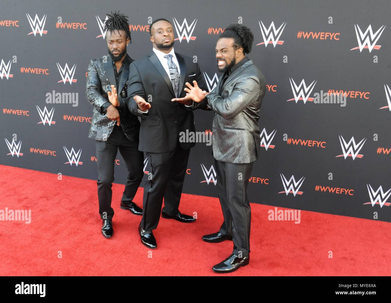 North Hollywood, CA. 6th June, 2018. Kofi Kingston, Big E, Xavier Woods at arrivals for World Wrestling Entertainment WWE FYC Event, Saban Media Center at the Television Academy, North Hollywood, CA June 6, 2018. Credit: Dee Cercone/Everett Collection/Alamy Live News Stock Photo