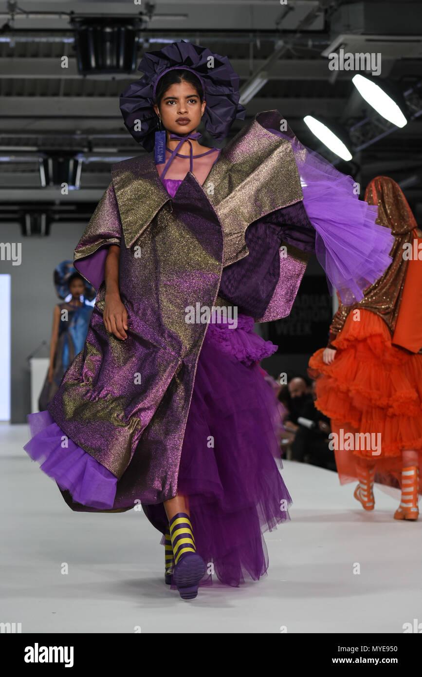 London, UK. 6th June, 2018. Designer Chantelle Guan at the Best of Graduate Fashion Week showcases at the Graduate Fashion Week 2018, June 6 2018 at Truman Brewery, London, UK. Credit: See Li/Alamy Live News Stock Photo