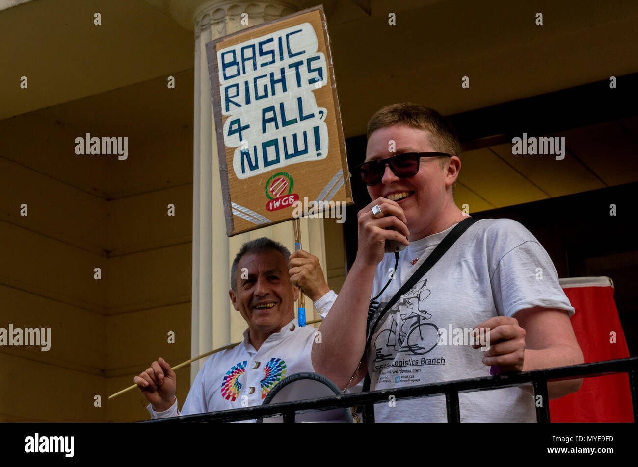 June 6, 2018 - London, UK. 6th May 2018. Over 100 cleaners, porters, security officers, receptionists, gardeners, post room staff and audiovisual staff on strike today at the University of London at a lively rally at Senate House with supporters. The Independent Workers Union of Great Britain is the largest union in the University of London central administration buildings but its members there are employed by a number of outsourcing companies, working with worse pension, holiday pay, sick pay, maternity pay and paternity pay entitlements and much more likely to suffer from bullying, discrimin Stock Photo
