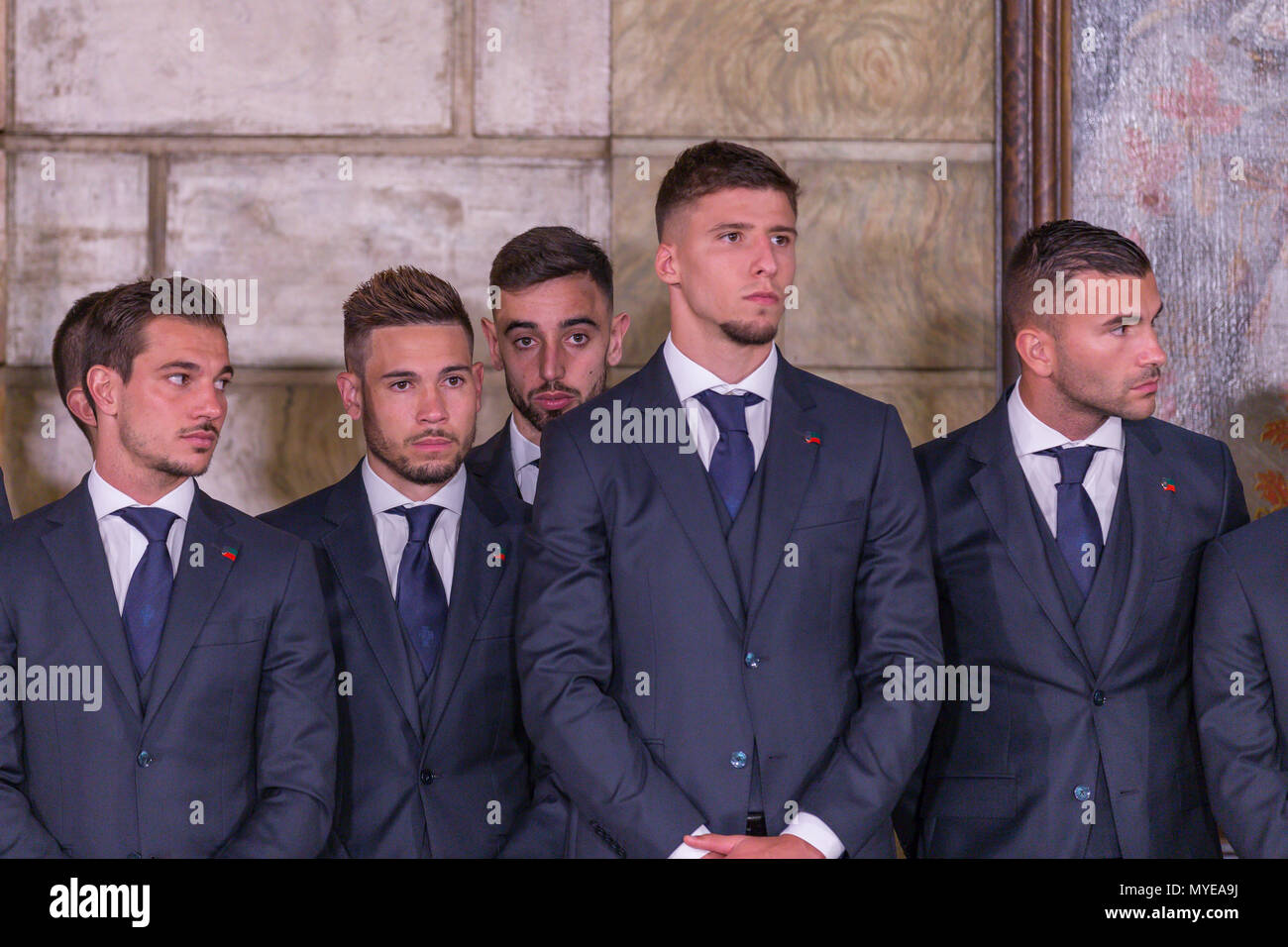 Lisbon Portugal 6th June 18 Portugal S Defender Cedric Soares 21 Portugal S Defender Raphael Guerreiro 5 Portugal S Midfielder Bruno Fernandes 16 Portugal S Defender Ruben Dias 13 And Portugal S Goalkeeper Anthony Lopes 12 During Lisbon Portugal 6th June 18 Portugal S Defender Cedric Soares 21 Portugal S Defender Raphael Guerreiro 5 Portugal S Midfielder Bruno Fernandes 16 Portugal S Defender Ruben Dias 13 And Portugal S Goalkeeper Anthony Lopes 12 During