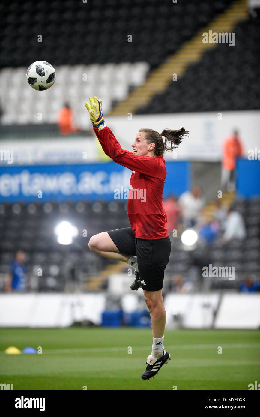 Swansea, UK. 7th Jun, 2018. Wales v Bosnia Womens International World Cup Qualifier, Liberty Stadium, Swansea,7/6/18: Wales' Laura O Sullivan warming up before the match begins Credit: Andrew Dowling/Influential Photography/Alamy Live News Stock Photo