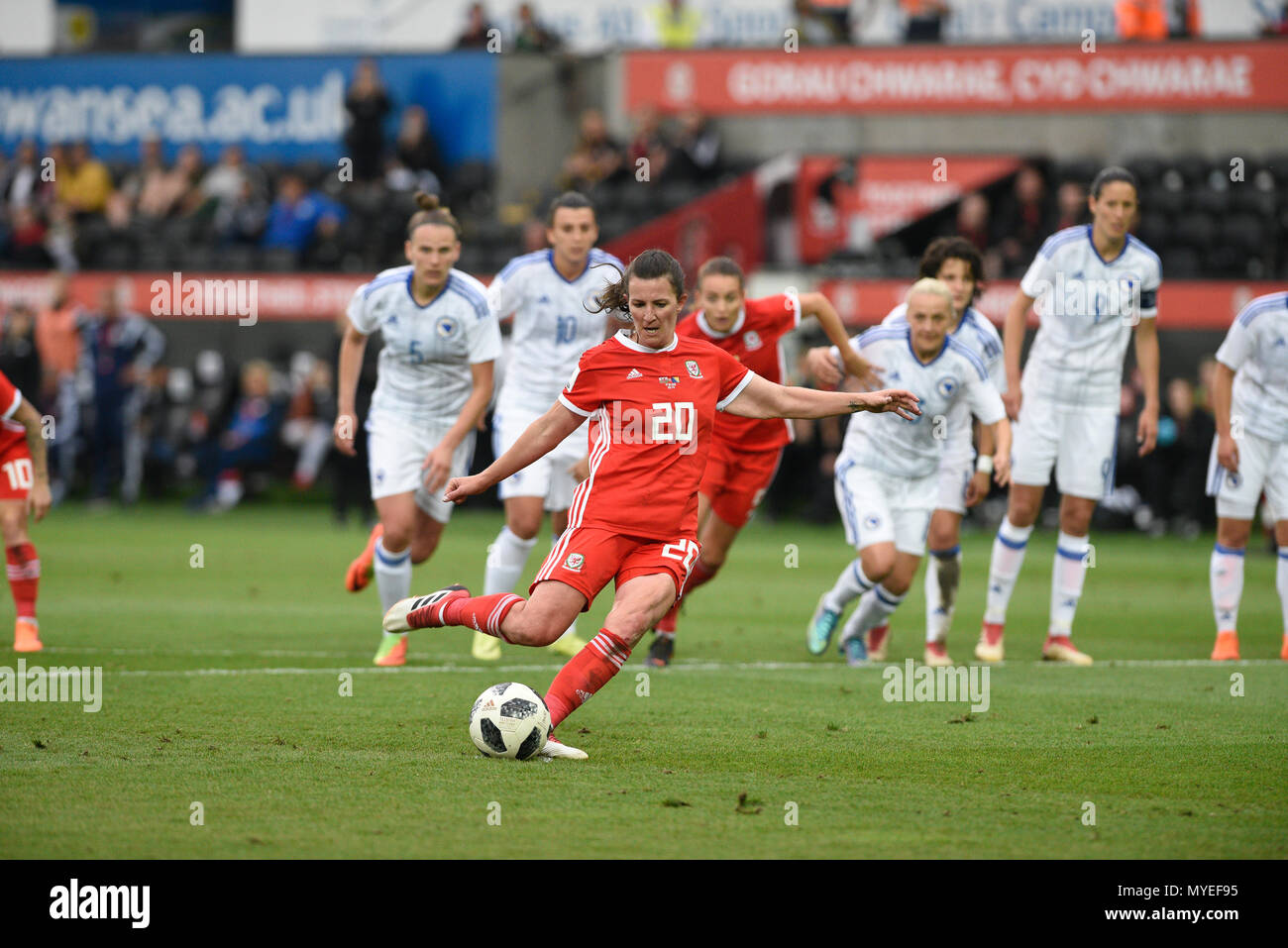 Swansea, UK. 7th Jun, 2018. Wales v Bosnia Womens International World Cup Qualifier, Liberty Stadium, Swansea,7/6/18: Wales' Helen Ward misses a penalty Credit: Andrew Dowling/Influential Photography/Alamy Live News Stock Photo