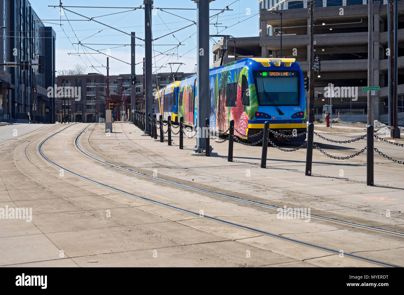 Minneapolis, Minnesota, USA APRIL 22, 2018 Light rail commuter train