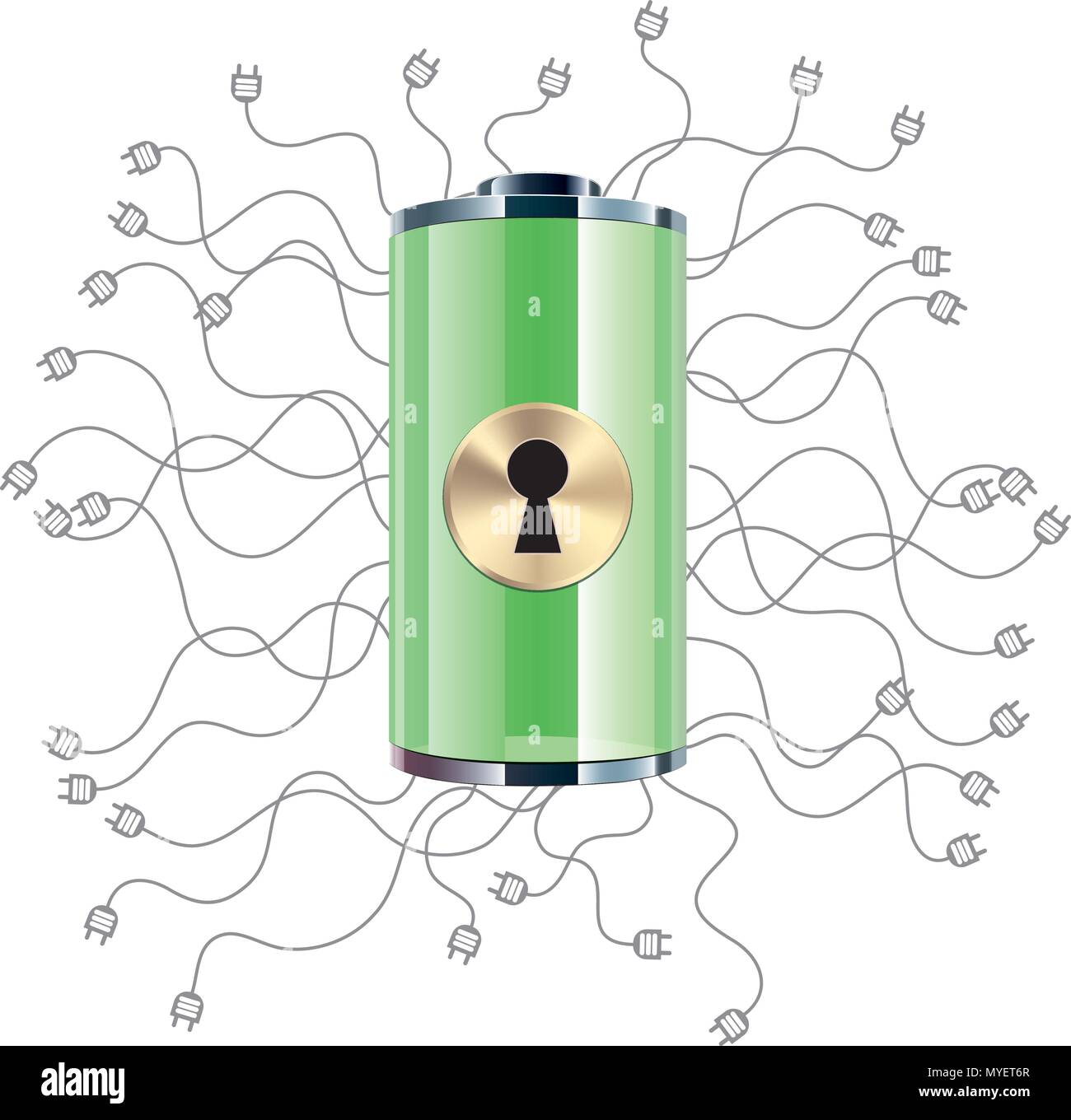 Secure encryption design.Many power plugs on the battery. Stock Vector