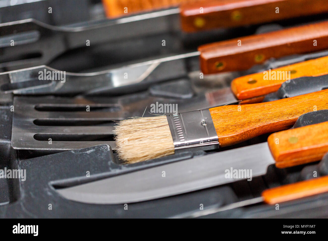 Simple BBQ cooking set in plastic case Stock Photo Alamy
