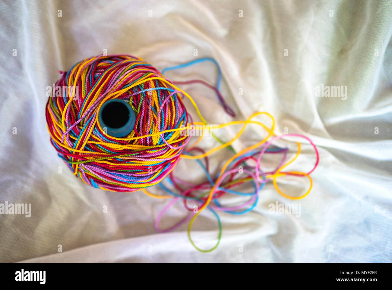 colorful thread roll for knitting Stock Photo