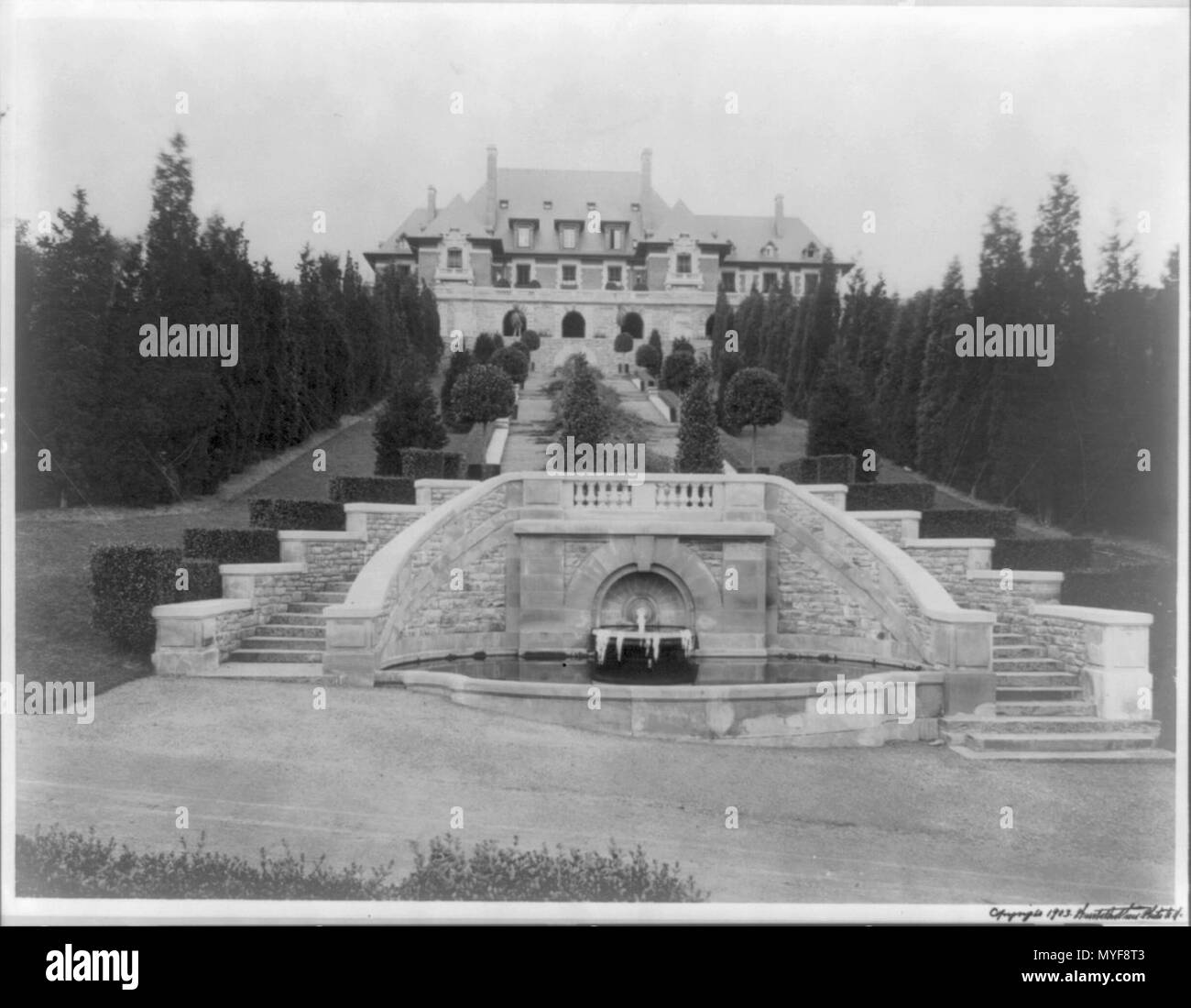 Blairsden, a large mansion owned by C.L. Blair- view of house past