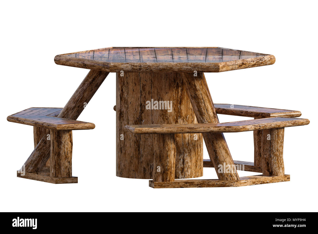 Wooden Picnic Table And Chairs Isolated On White 3d Render Stock