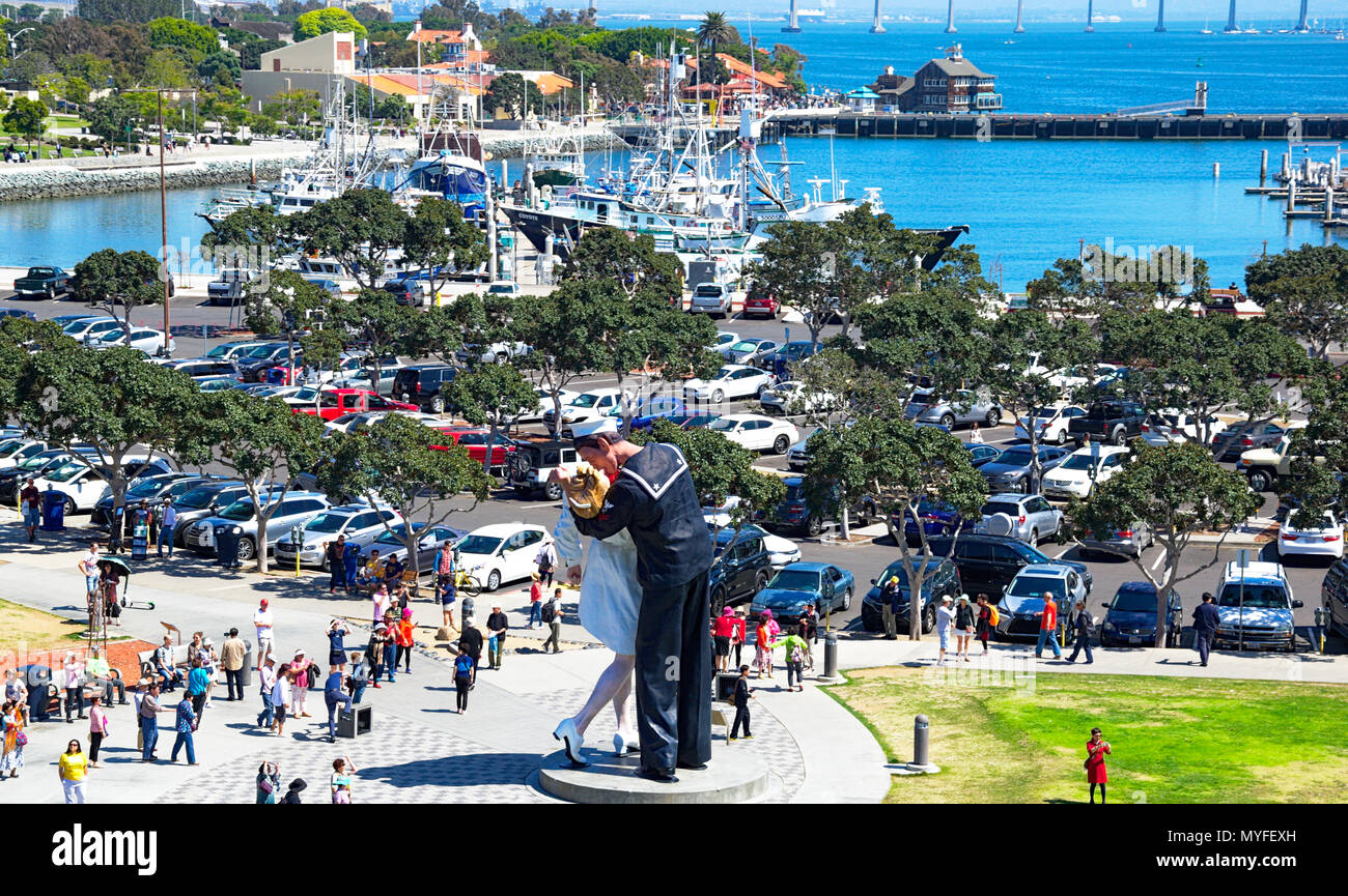 View of North San Diego Bay with Embracing Peace Statue Stock Photo Alamy