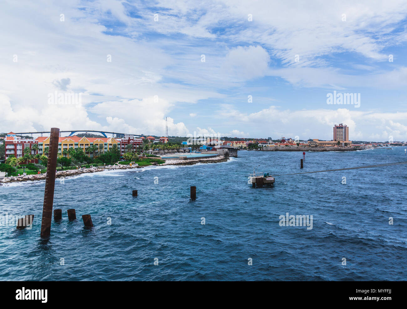 Shops and Resort On Coast of Curacao Stock Photo