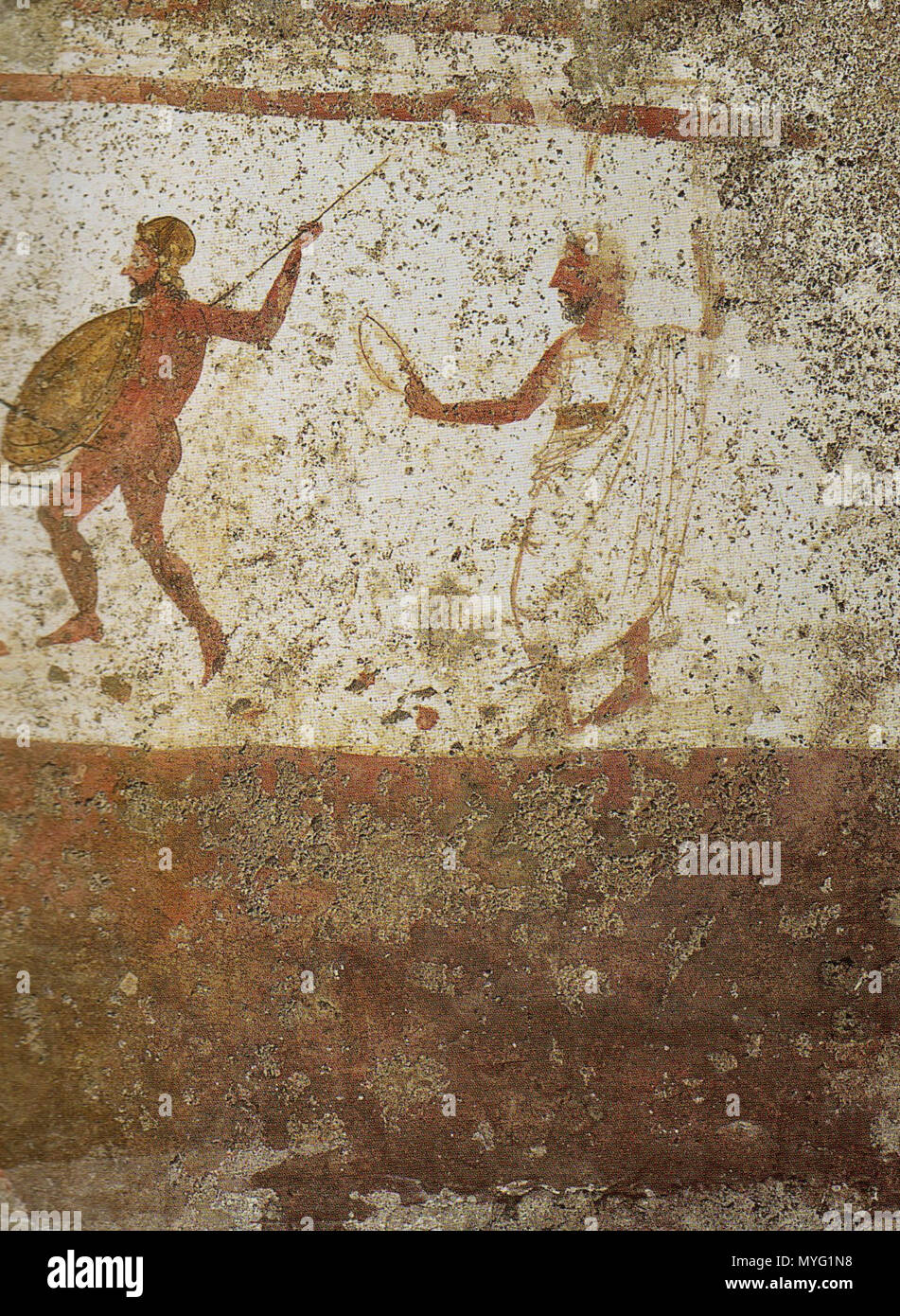 . Paestum, Grab der Nereide. Detail . um 350/340 v. Chr.. Gemälde: unknown. Foto: Christoph Irrgang 217 Grab der Nereide Schiedsrichter Stock Photo