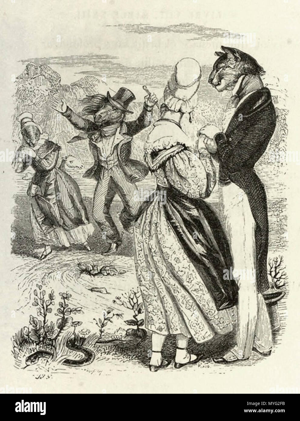 . English J.J.Grandville's illustration of La Fontaine's fable Le torrent et la rivière from