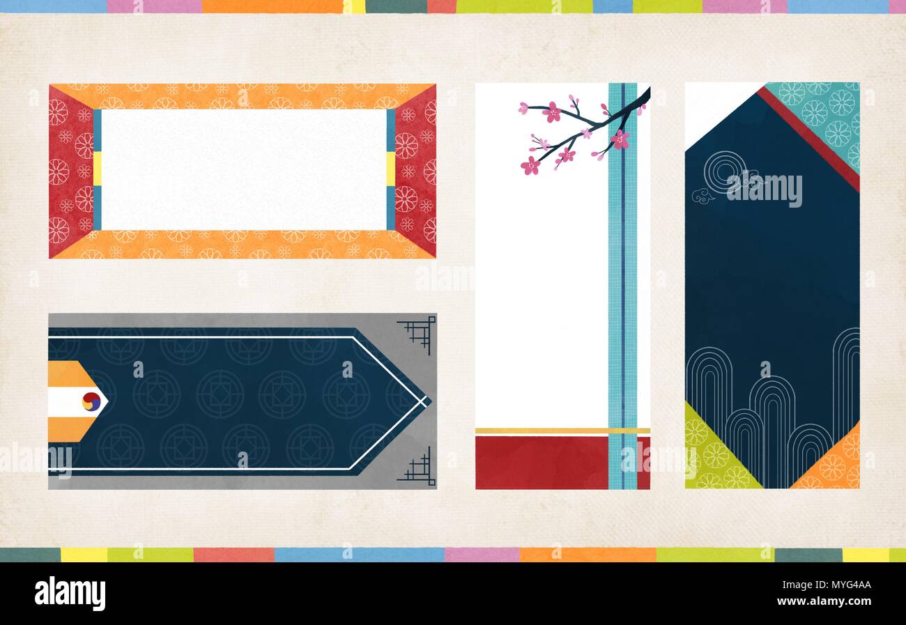 Korean traditional style label, card design illustration 003 Stock