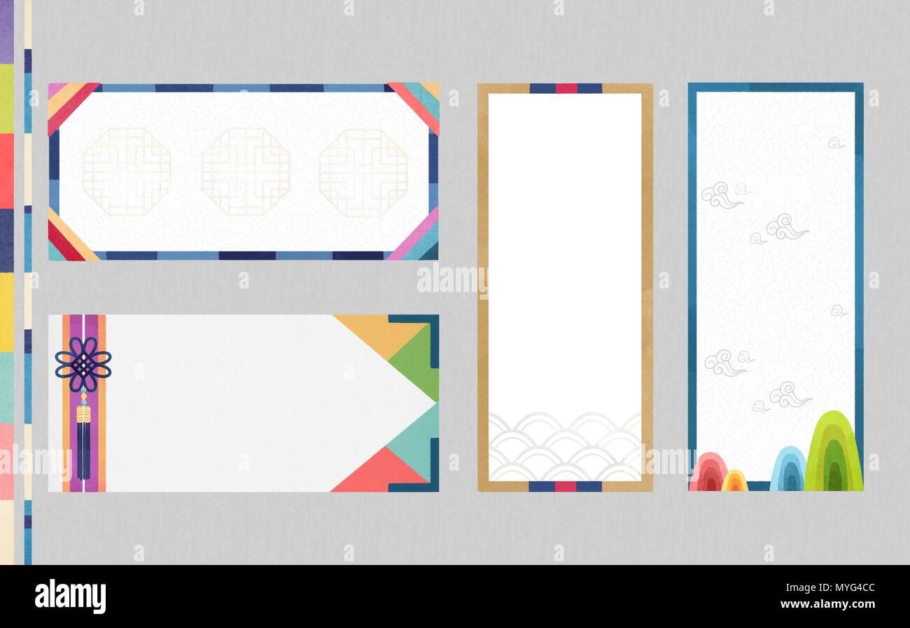 Korean traditional style label, card design illustration 002 Stock