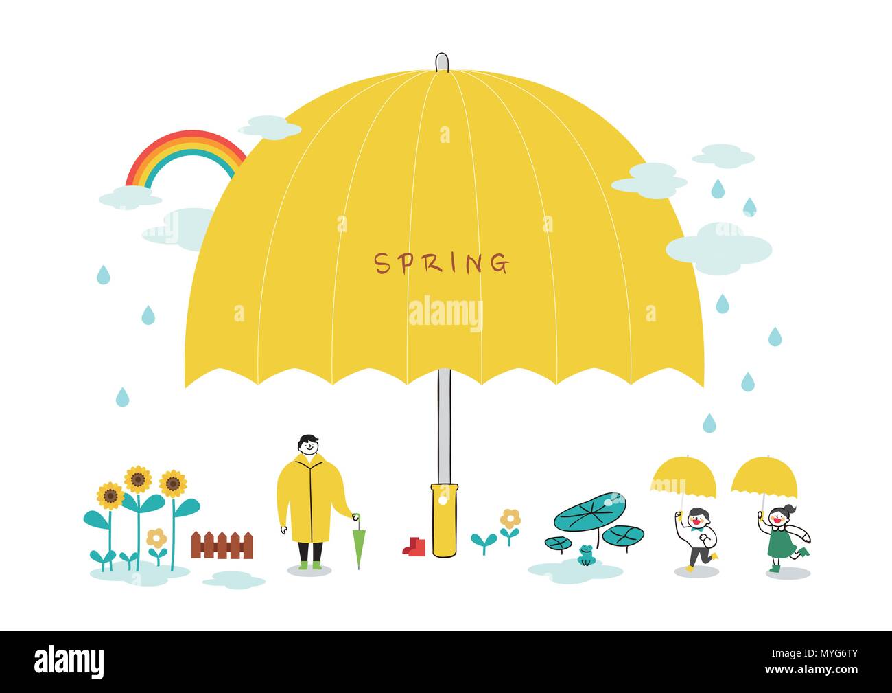 Vector illustration of spring object - flowers, the cherry tree, umbrella and so on. 002 Stock Vector