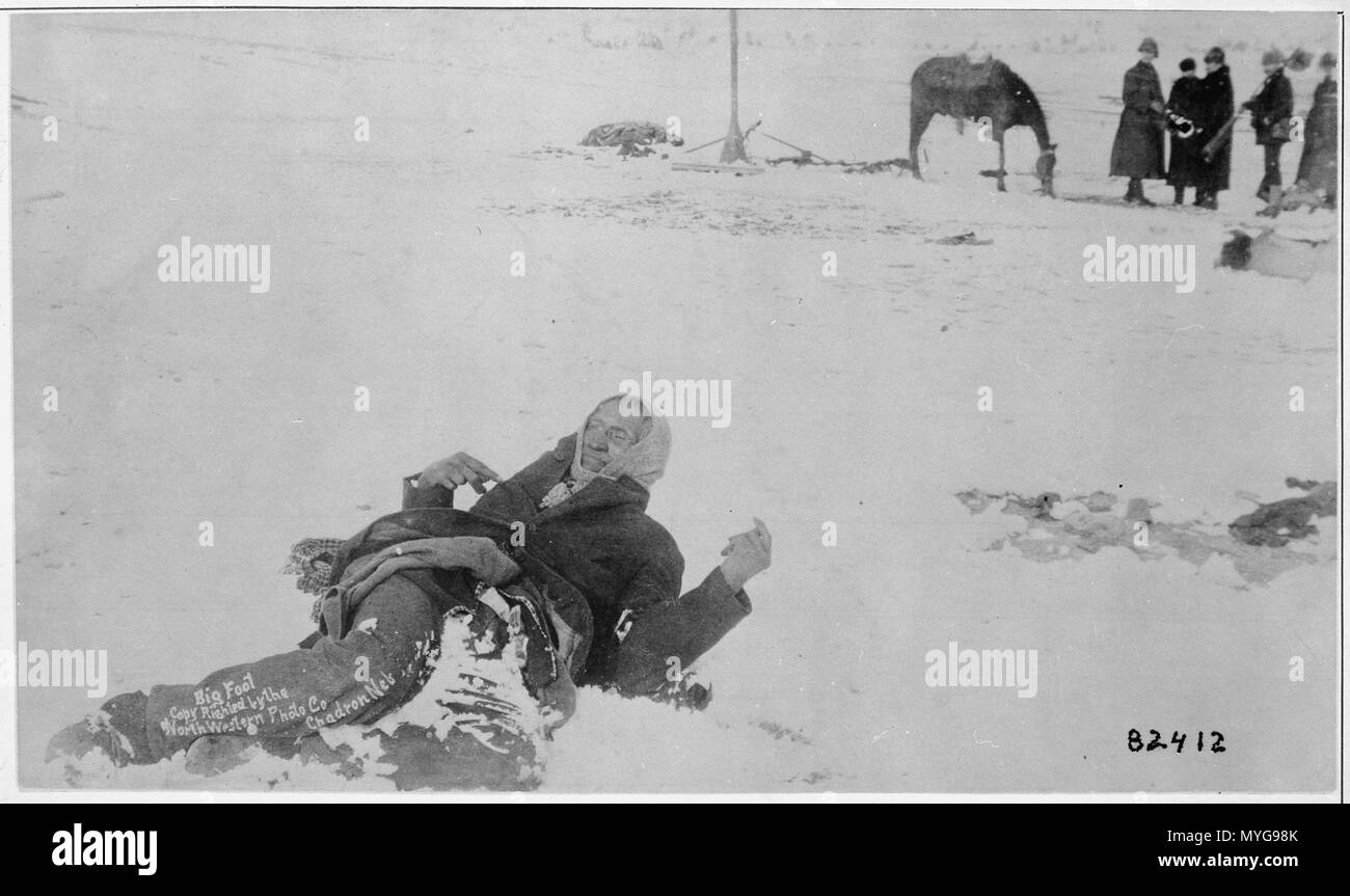 Big Foot, leader of the Sioux, captured at the battle of Wounded Knee, S.D. Here he lies frozen on the snow-covered... - Stock Photo